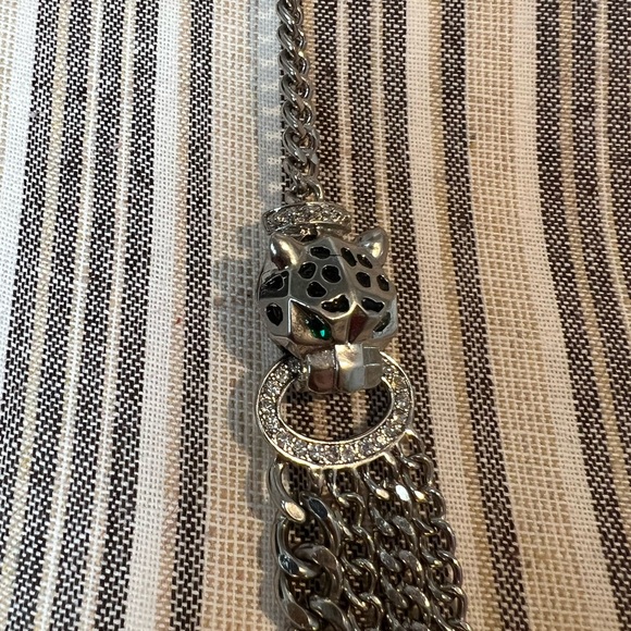 Silver Tone chain layered leopard statement
necklace - Picture 6 of 9